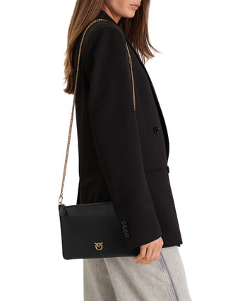 Pinko pochette Flat Classic in pelle con tracolla nero oro 100455-A0F1 Z99Q PINKO