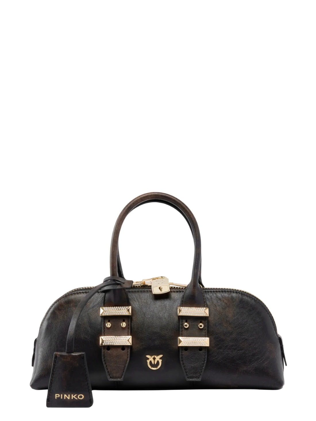 Pinko borsa a mano Bowling Bag Horizontal Cloud in pelle marrone