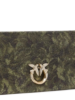 Pinko borsa Click Soft Horizontal Classic con strass camouflage verde 106022-A3LL ST3Y PINKO 