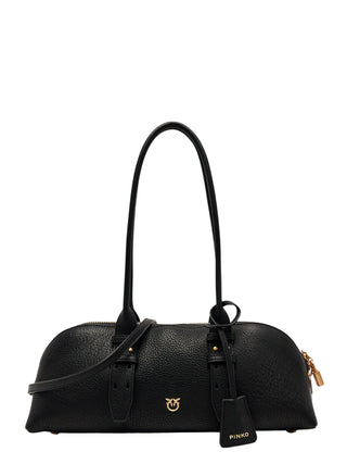 Pinko borsa a mano Bowling Horizontal Big in pelle martellata nero oro
