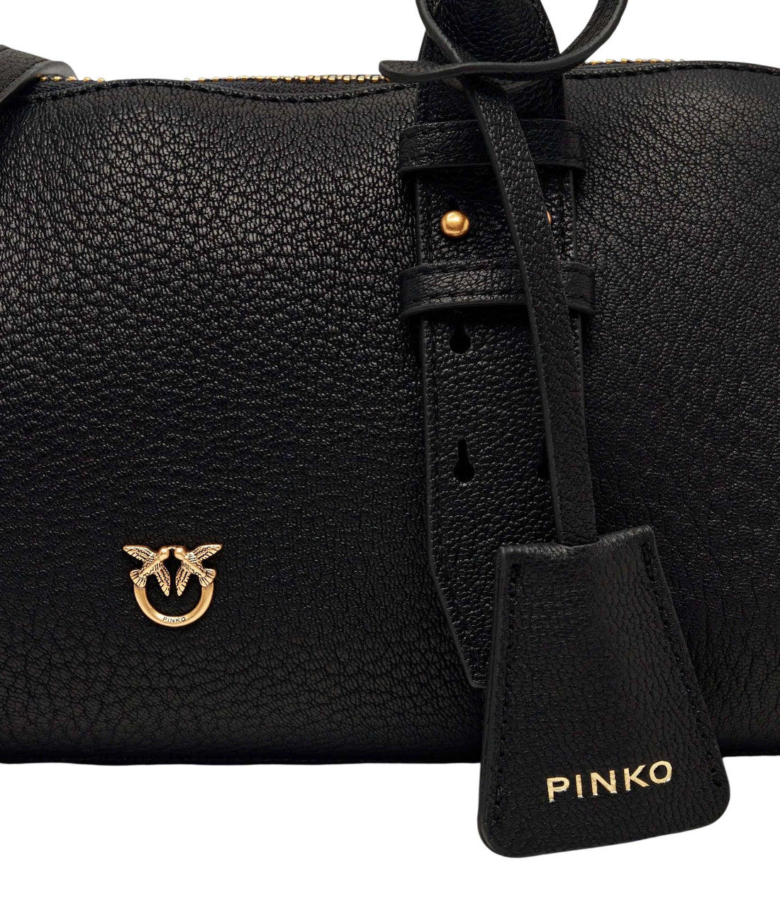Pinko borsa a mano Bowling Horizontal Big in pelle martellata nero oro