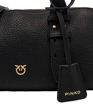 Pinko borsa a mano Bowling Horizontal Big in pelle martellata nero oro