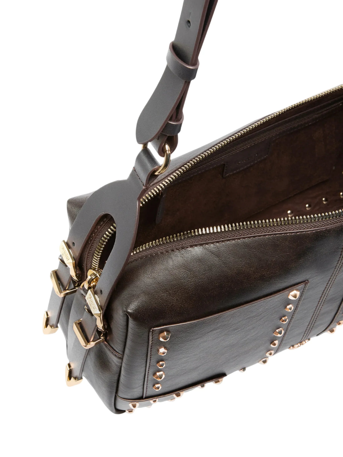 Pinko borsa a tracolla 24 Classic Patch Cloud in pelle marrone moro