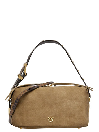 Pinko borsa bauletto Trittico in pelle scamosciata con tracolla beige