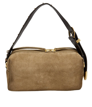 Pinko borsa bauletto Trittico in pelle scamosciata con tracolla beige