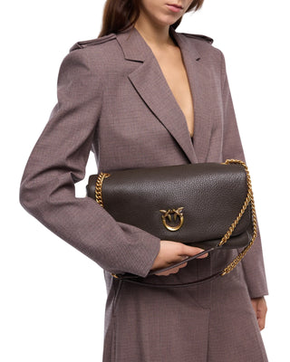 Pinko borsa a spalla in pelle Click Soft Horizontal Chain marrone moro 107022-A3CX M12Q PINKO