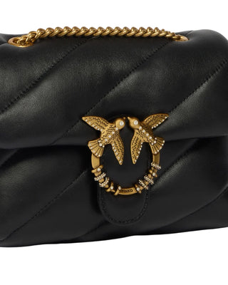 Pinko borsa a spalla Love Bag Puff Mini New Buckle in pelle nero oro 107058-A0F2 Z99Q PINKO 
