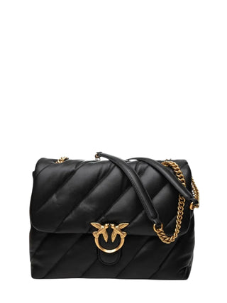 Pinko borsa Love Bag Puff Big in pelle con logo Love Birds nero oro