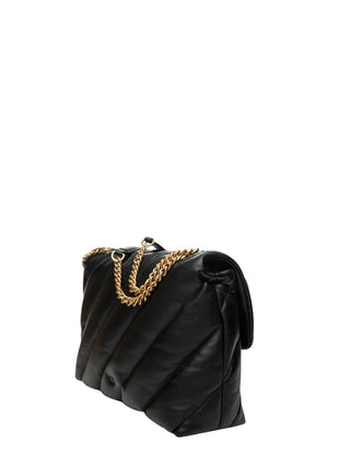 Pinko borsa Love Bag Puff Big in pelle con logo Love Birds nero oro