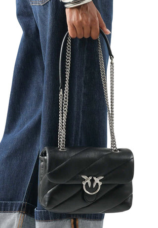 Pinko borsa Love Bag Classic Puff in pelle nero argento
