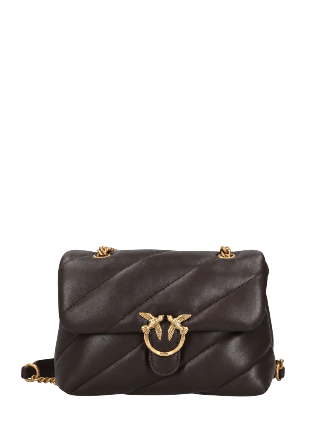 Pinko borsa Love Bag Puff Mini in pelle marrone oro