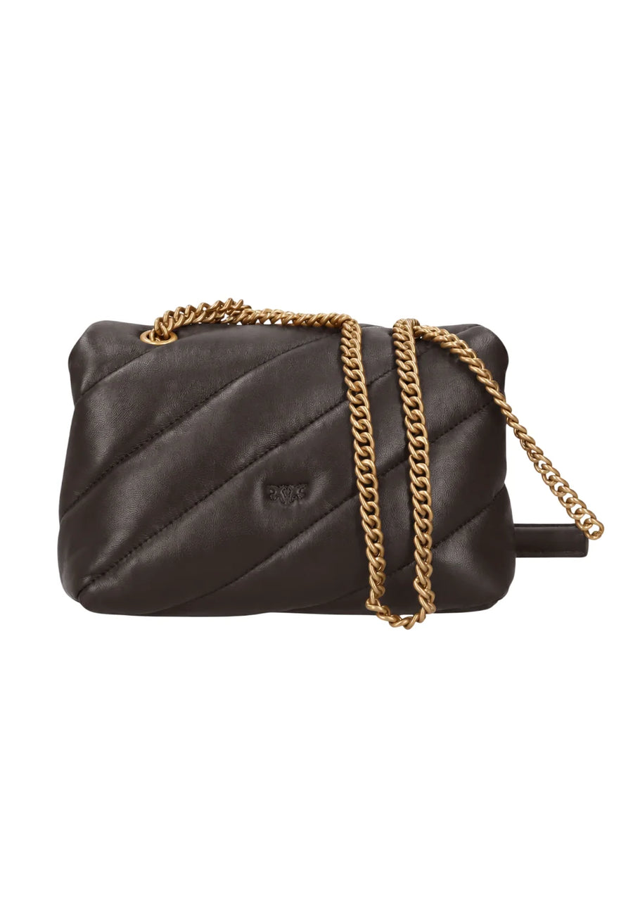 Pinko borsa Love Bag Puff Mini in pelle marrone oro 107617-A0F2 M12Q PINKO