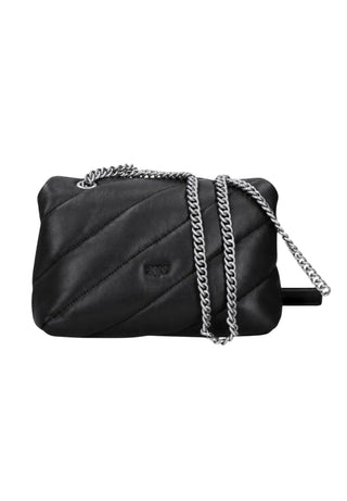 Pinko borsa a spalla Love Bag Puff Mini in pelle nero argento 107617-A0F2 Z99O PINKO