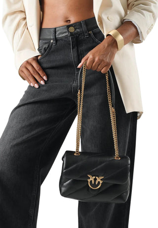 Pinko borsa Love Bag Puff Mini in pelle nero oro 107617-A0F2 Z99Q PINKO
