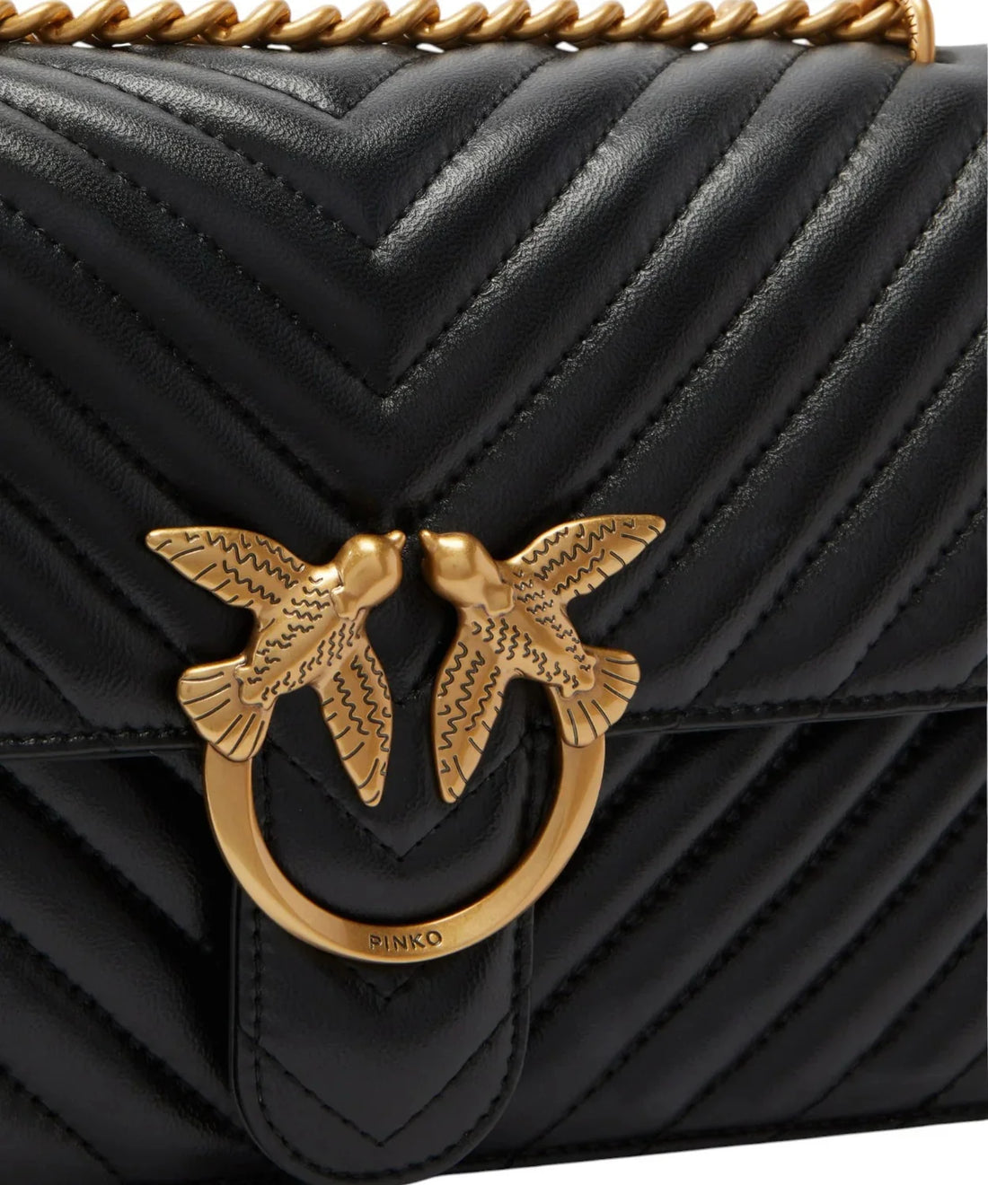 Pinko borsa Love Bag One Classic in pelle trapuntata chevron nero oro