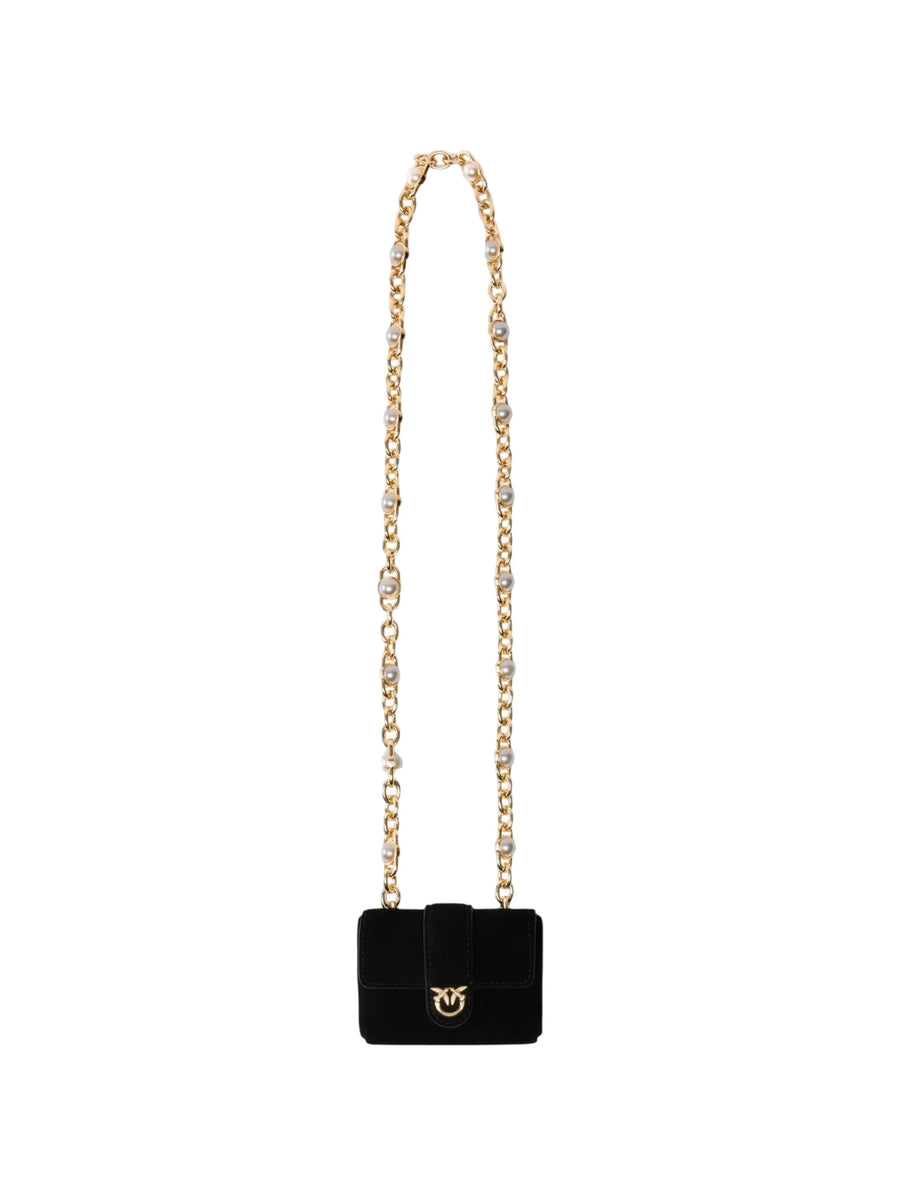 Pinko pochette portacarte Pocket Necklace in suede con catena gioiello nero 107643-A0F6 Z99Y PINKO 