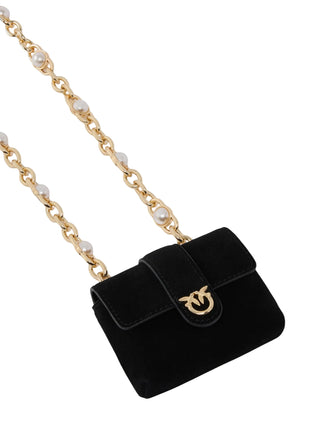 Pinko pochette portacarte Pocket Necklace in suede con catena gioiello nero 107643-A0F6 Z99Y PINKO