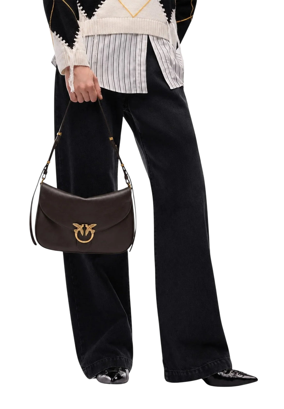 Pinko borsa Love Satchel Classic Cloud in pelle marrone