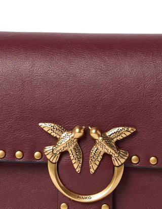 Pinko borsa Love Bag One Slouchy in pelle con borchie bordeaux oro
