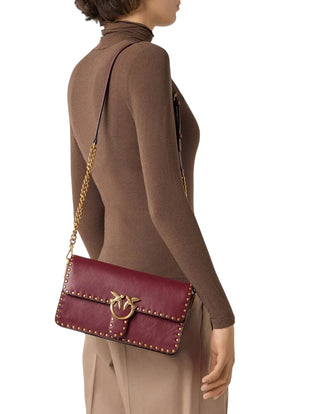 Pinko borsa Love Bag One Slouchy in pelle con borchie bordeaux oro