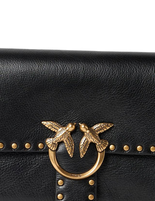 Pinko borsa Love Bag One Slouchy in pelle con borchie nero oro
