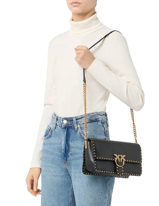 Pinko borsa Love Bag One Slouchy in pelle con borchie nero oro