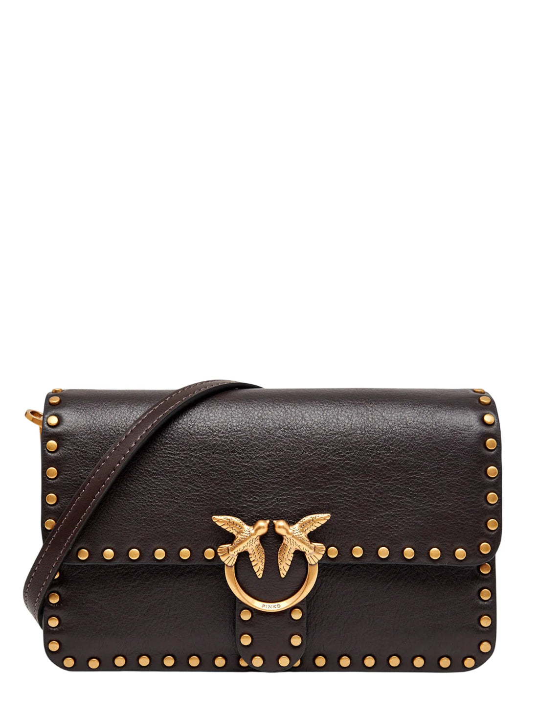 Pinko borsa a tracolla Love Bag One Slouchy con borchie moro oro