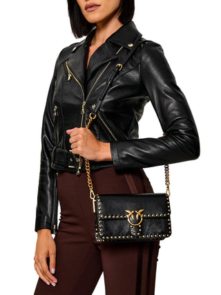 Pinko borsa a tracolla Love Bag One Slouchy con borchie nero oro 107665-A2JG Z99Q PINKO