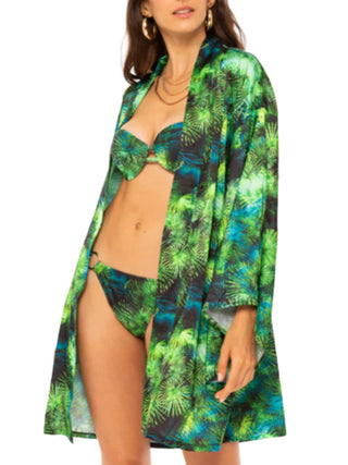 4giveness kimono corto in fantasia Green tropic verde