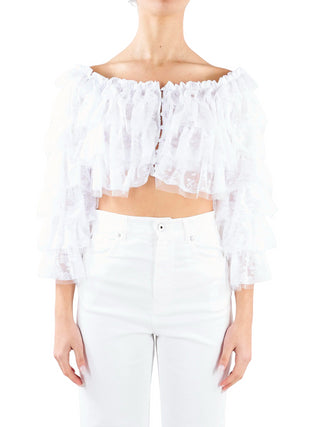 ANIYE BY Top Eta con balze in tulle Bianco