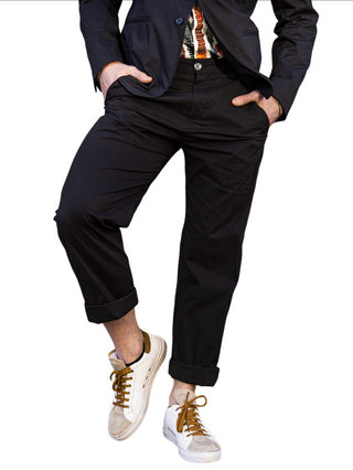 Bicolore pantaloni chino in misto cotone stretch nero