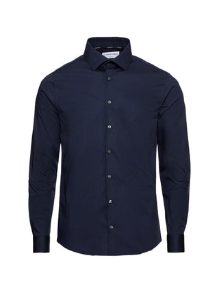 Calvin Klein camicia a maniche lunghe slim fit in cotone stretch blu