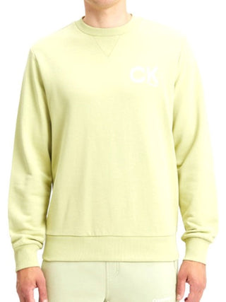 CALVIN KLEIN Felpa girocollo Striped Chest Logo Verde chiaro