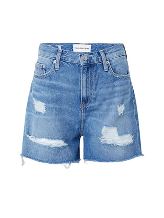 CALVIN KLEIN JEANS Shorts in denim mom fit con strappi Blu medio