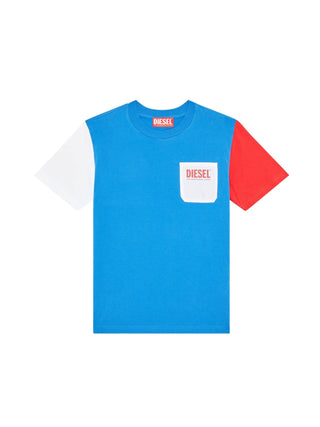 Diesel T-shirt a maniche corte colorblock con taschino azzurro