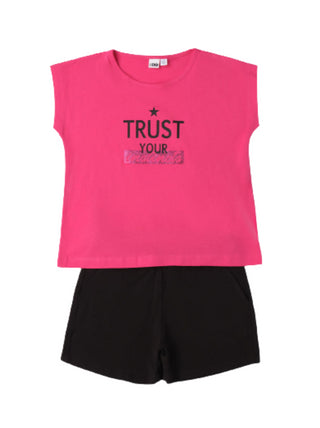 iDo completo estivo T-shirt e shorts fucsia nero