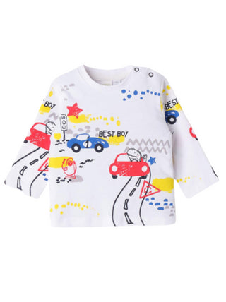 iDo T-shirt a maniche lunghe con macchinine bianco