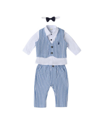 iDo completo camicia pantaloni gilet e papillon azzurro bianco