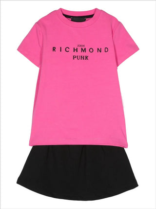 John Richmond completo T-shirt e gonna fucsia nero