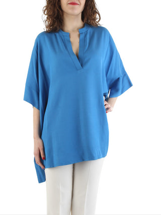 Lola by Sandro Ferrone blusa a manica corta in viscosa azzurro