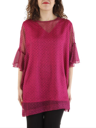 Lola by Sandro Ferrone blusa a pois con maniche corte volant fucsia nero