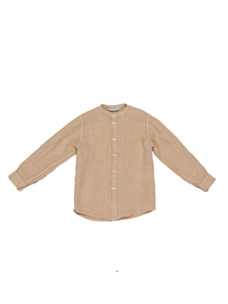 MANUEL RITZ Camicia Guru alla coreana in lino Beige