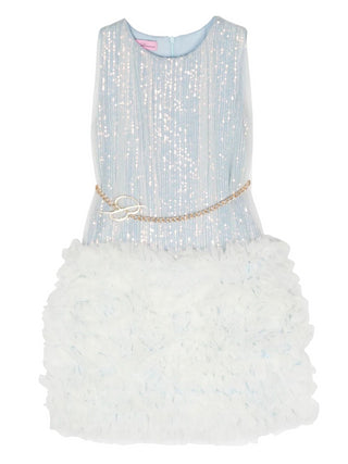 MISS BLUMARINE Abito smanicato con paillettes e tulle Celeste