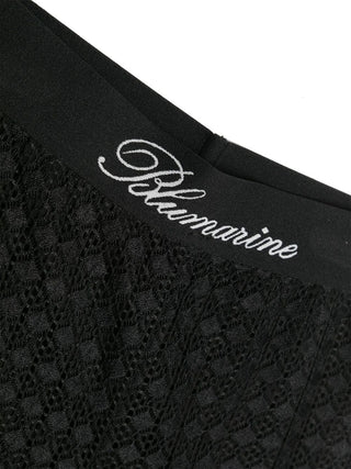 Miss Blumarine pantaloni in pizzo con logo nero