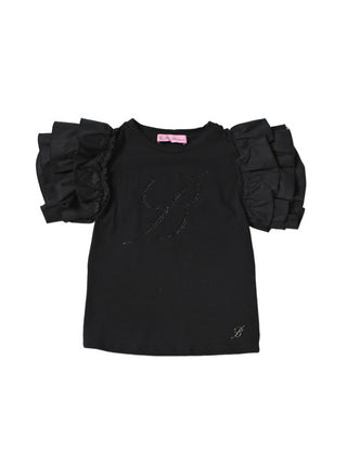 MISS BLUMARINE T-shirt a maniche corte con volant Nero