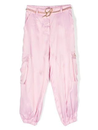 MISS BLUMARINE Pantaloni cargo in tessuto satin Rosa