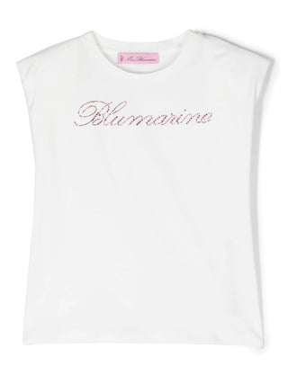 Miss Blumarine T-shirt smanicata con logo strass Avorio rosa