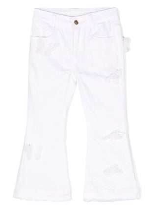 Miss Blumarine jeans flare con farfalle bianco