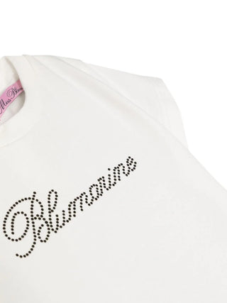 Miss Blumarine T-shirt a manica corta con logo strass panna nero