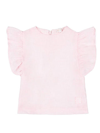 Nanan blusa da neonata in lino con volant rosa